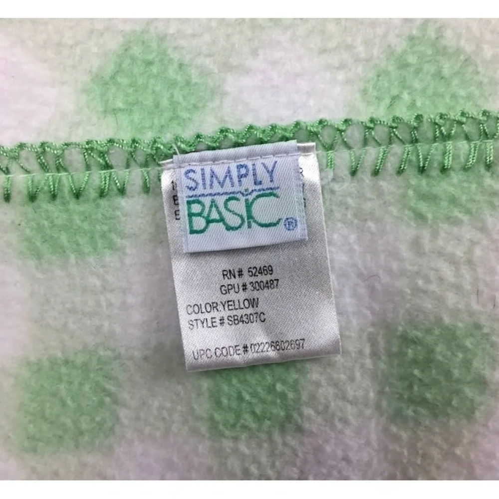 Vtg Simply Basic Green White‎ Plaid Baby Blanket Soft Fleece Stitched Edge Lovey